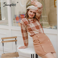 Load image into Gallery viewer, Simplee Women geometric khaki knitted sweater women casual Houndstooth lady pullover sweater female Autumn winter retro jumper
