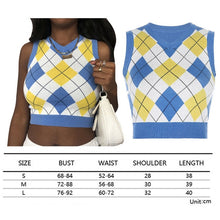 Load image into Gallery viewer, Muyogrt V Neck Vintage Argyle Sweater Vest Women Black Sleeveless Plaid Knitted Crop Sweaters Casual Autumn Preppy Style