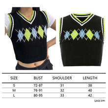 Load image into Gallery viewer, Muyogrt V Neck Vintage Argyle Sweater Vest Women Black Sleeveless Plaid Knitted Crop Sweaters Casual Autumn Preppy Style