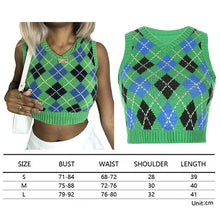 Load image into Gallery viewer, Muyogrt V Neck Vintage Argyle Sweater Vest Women Black Sleeveless Plaid Knitted Crop Sweaters Casual Autumn Preppy Style