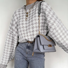 Load image into Gallery viewer, Simplee Women geometric khaki knitted sweater women casual Houndstooth lady pullover sweater female Autumn winter retro jumper
