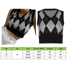 Load image into Gallery viewer, Muyogrt  V Neck Vintage Argyle Sweater Vest Women Black Sleeveless Plaid Knitted Crop Sweaters Casual Autumn Preppy Style
