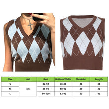 Load image into Gallery viewer, Muyogrt  V Neck Vintage Argyle Sweater Vest Women Black Sleeveless Plaid Knitted Crop Sweaters Casual Autumn Preppy Style
