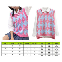 Load image into Gallery viewer, Muyogrt  V Neck Vintage Argyle Sweater Vest Women Black Sleeveless Plaid Knitted Crop Sweaters Casual Autumn Preppy Style
