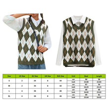Load image into Gallery viewer, Muyogrt  V Neck Vintage Argyle Sweater Vest Women Black Sleeveless Plaid Knitted Crop Sweaters Casual Autumn Preppy Style
