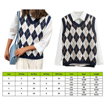 Load image into Gallery viewer, Muyogrt  V Neck Vintage Argyle Sweater Vest Women Black Sleeveless Plaid Knitted Crop Sweaters Casual Autumn Preppy Style
