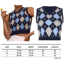 Load image into Gallery viewer, Muyogrt  V Neck Vintage Argyle Sweater Vest Women Black Sleeveless Plaid Knitted Crop Sweaters Casual Autumn Preppy Style

