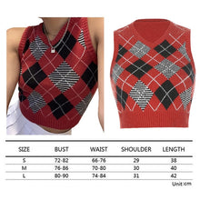 Load image into Gallery viewer, Muyogrt  V Neck Vintage Argyle Sweater Vest Women Black Sleeveless Plaid Knitted Crop Sweaters Casual Autumn Preppy Style
