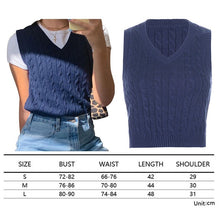 Load image into Gallery viewer, Muyogrt  V Neck Vintage Argyle Sweater Vest Women Black Sleeveless Plaid Knitted Crop Sweaters Casual Autumn Preppy Style
