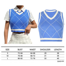 Load image into Gallery viewer, Muyogrt  V Neck Vintage Argyle Sweater Vest Women Black Sleeveless Plaid Knitted Crop Sweaters Casual Autumn Preppy Style
