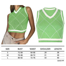 Load image into Gallery viewer, Muyogrt  V Neck Vintage Argyle Sweater Vest Women Black Sleeveless Plaid Knitted Crop Sweaters Casual Autumn Preppy Style
