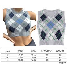 Load image into Gallery viewer, Muyogrt  V Neck Vintage Argyle Sweater Vest Women Black Sleeveless Plaid Knitted Crop Sweaters Casual Autumn Preppy Style
