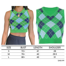 Load image into Gallery viewer, Muyogrt  V Neck Vintage Argyle Sweater Vest Women Black Sleeveless Plaid Knitted Crop Sweaters Casual Autumn Preppy Style
