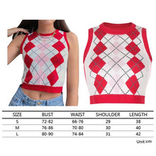 Load image into Gallery viewer, Muyogrt  V Neck Vintage Argyle Sweater Vest Women Black Sleeveless Plaid Knitted Crop Sweaters Casual Autumn Preppy Style
